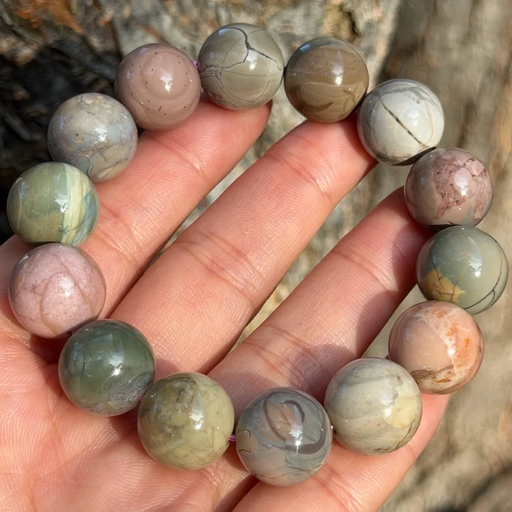 15mm‎ stretchable chunky multicolor Alashan agate bracelet 0837
